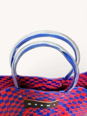 MARNI MARKET CHECK BASKET ラズベリー Marni Market Bag Woven Tote Red Blue Check Handbag Basket Style