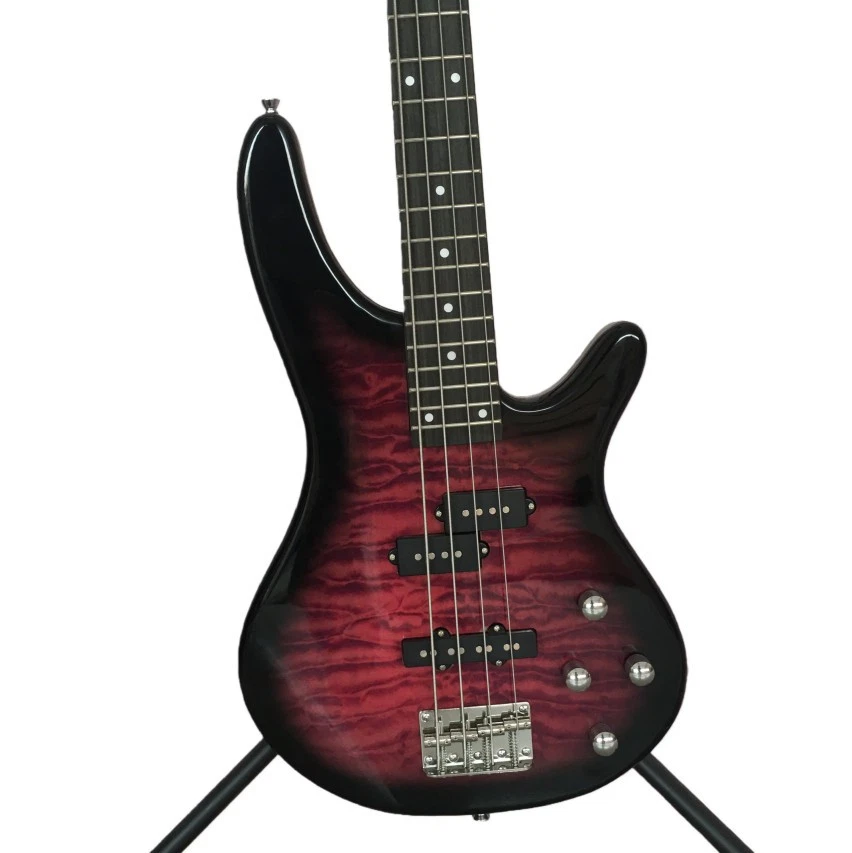 Hot Sale Gio Soundgear GSR200 Black Electric Bass Guitar Red Burst Quilted Top - Image 2 of 4