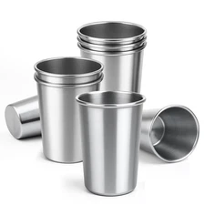 16 oz Stainless Steel Cups 8 Pack, Stackable Metal Drinking Glasses, Unbreaka...