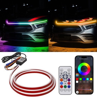 71 Inches RGB Multicolor Dynamic Scanning Starter Hood Lights, Car LED Hood L...