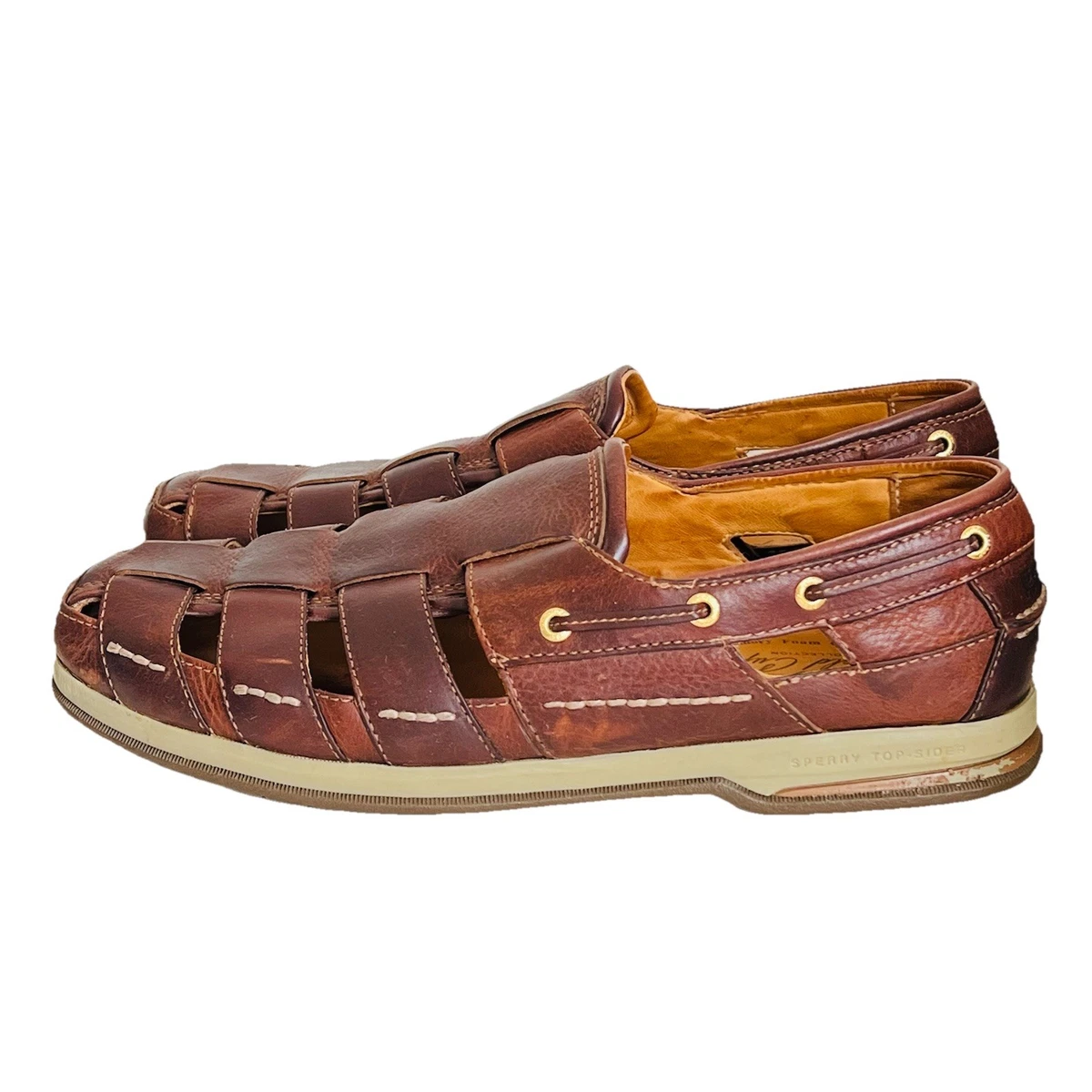 Allen Edmonds Tivoli Fisherman Sandals Mens 8 D Brown Woven Leather Vibram Soles Fisherman Solid Sandals for Men with Upper Leather for sale  main image 2