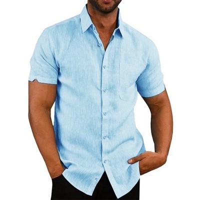 Herren Knopf Kurzarmshirt Sommer Strand Hemd Tops Basic Shirts Kurzarm T-Shirt