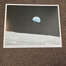 vintage NASA litography Apollo 8 Spacecraft in orbit around the moon views 1968