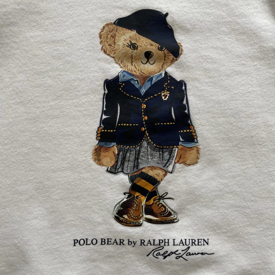 Polo Ralph Lauren 卫衣 女孩 6X 白色 Polo Bear 圆领 抓绒图案 — 第 2/4 张图片