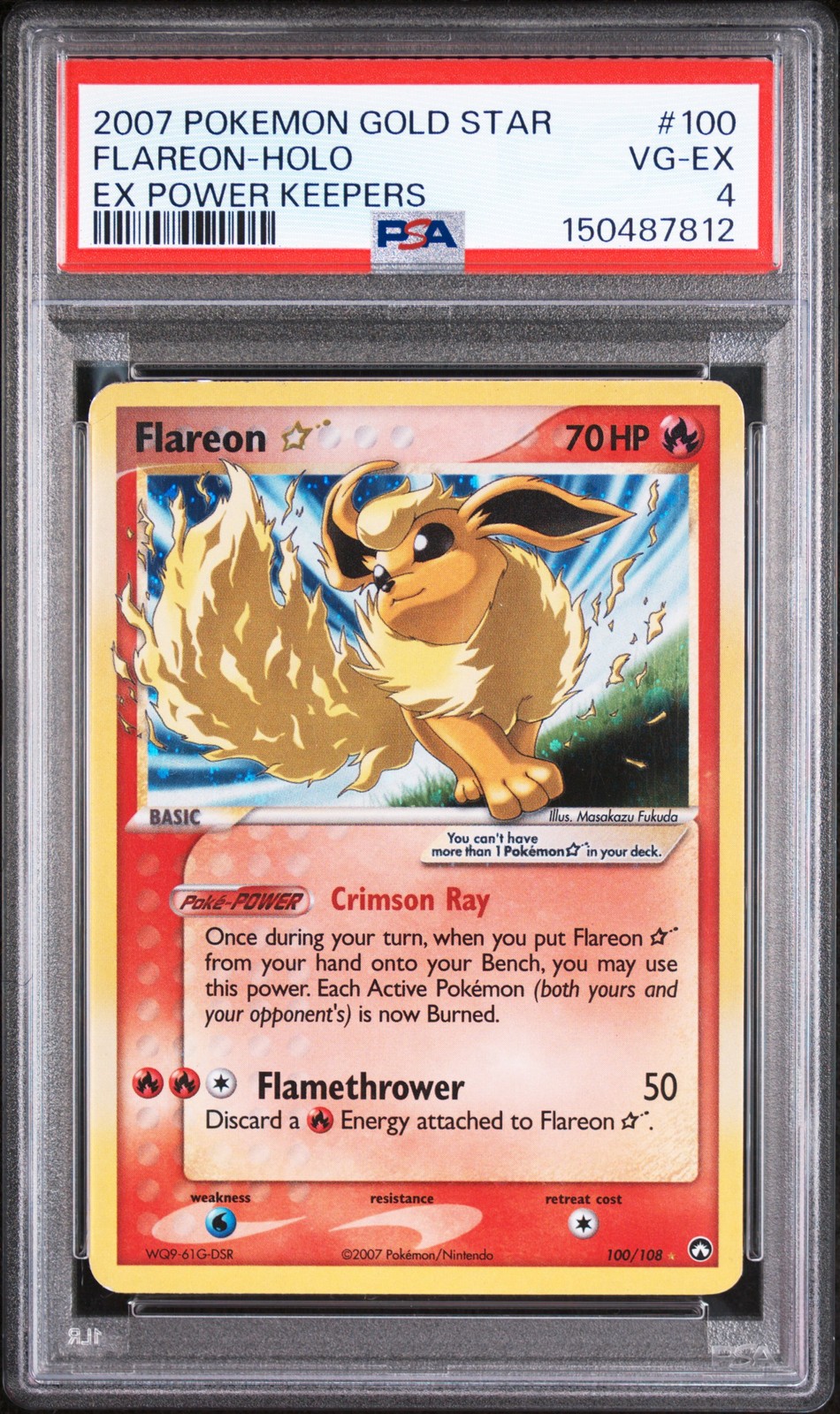 Pokemon Flareon Holo EX Power Keepers 100/108 Gold Star PSA 4