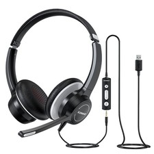 KONNAO USB Headset with Microphone, 3.5mm Wired Computer Headsets All Black