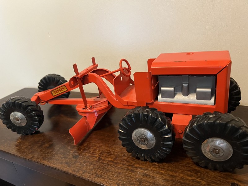 Vintage Structo Road Grater, 1950s, 18” Orange Pressed Steel,  VGood for the age