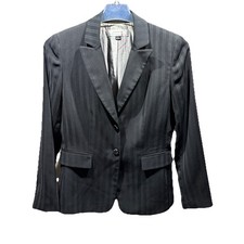 Tahari ASL Womens Tailored Blazer Black Pin Stripe Size 8 2-Button Front EUC