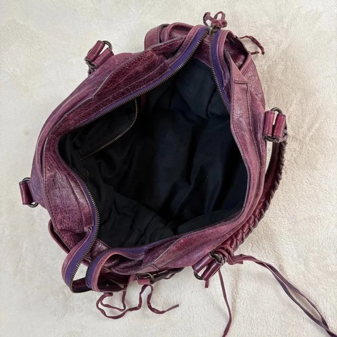 良品　BALENCIAGA The City Bag 115748 Purple BALENCIAGA The City 115748 2way Hand Bag Purple Leather