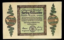 1923 Germany VOHRENBACH 50.000.000.000 / 50 Billion Mark Banknote  Notgeld LARGE