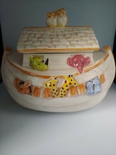 VintageTreasure Craft Ceramic Noah's Ark Colorful Animal Cookie Jar USA Made EUC