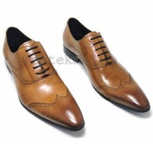 Handmade Men's Leather Oxfords Wing Tip Brown Stylish Dress Fashion Shoes-338