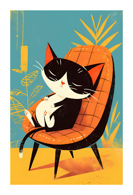 Cute Cat  in Mid Century Modern Chair Art Print cic5