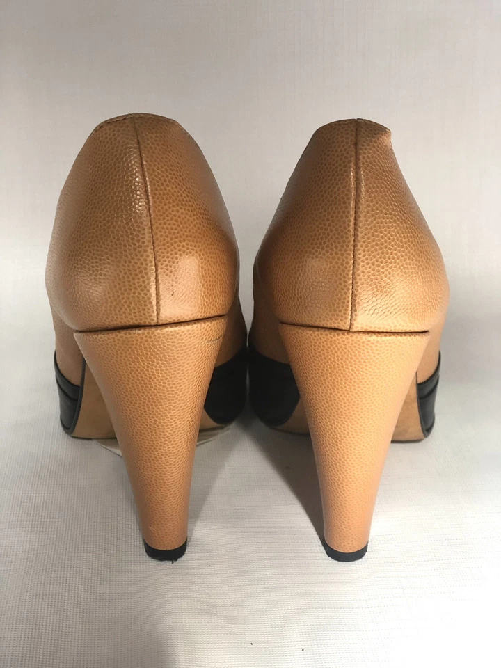 3.1 Phillip Lim Tan&Black Pebbled leather Round Toe Pumps Shoes Size 40 - Image 2 of 4