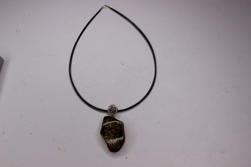 Midwest Amber Sterling Silver Genuine Amber Necklace Poland 1.7 Inch x 1 Inch - Picture 5 of 11
