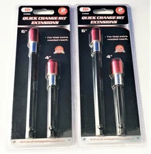 4 IIT PUSH N LOCK QUICK CHANGE 1/4" HEX SHANK SCREW BIT EXTENSIONS 4" & 6"