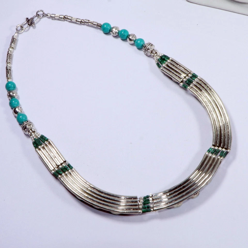 Pingente feminino antigo tibetano turquesa estilo gargantilha colar joia tamanho 18" - Imagem 3 de 4