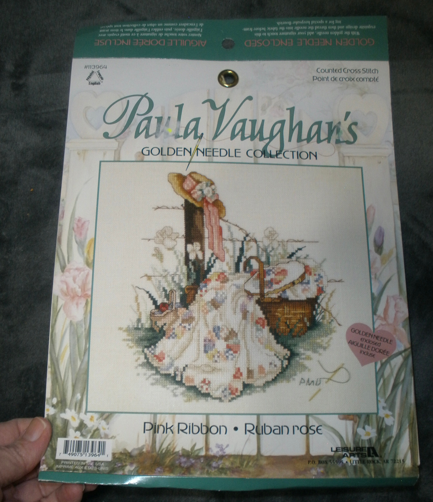 GOLDEN NEEDLE COLLECTION Cross Stitch Kit Pink Ribbon by Paula Vaughan 113964