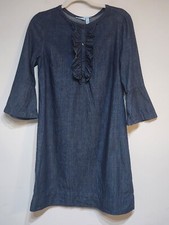 Draper James Dress Chambray Size 6 Ruffle Shift Blue Denim Bell Sleeves