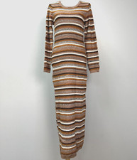 a.n.a. Brown Orange White Striped Long Sweater Dress Long Sleeve Size XS