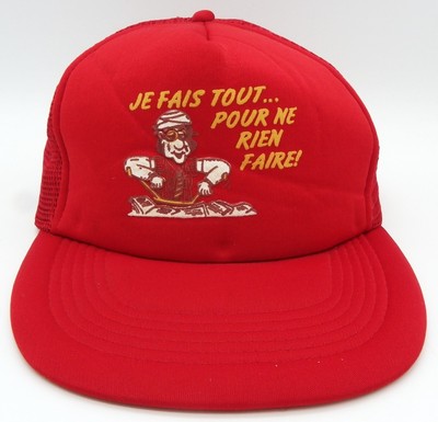 Vintage Midway Red Trucker Adjustable Hat Funny Je Fais Tout Pour Ne Rien Faire!