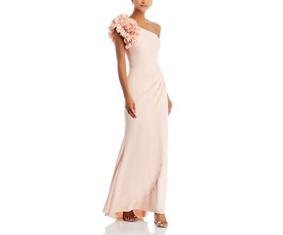 #ad Aqua Womens Sleeveless Lined One Shoulder Ruffle Crepe Gown Pink Size 12 $178.75