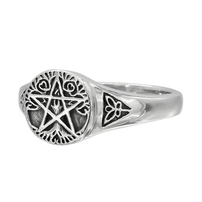 925 Sterling Silver Tree Pentacle Pentagram Ring - Wiccan Witchcraft Jewelry