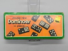 Vintage Dominoes Double Nine Wooden White Dots 55 Pieces Complete Set