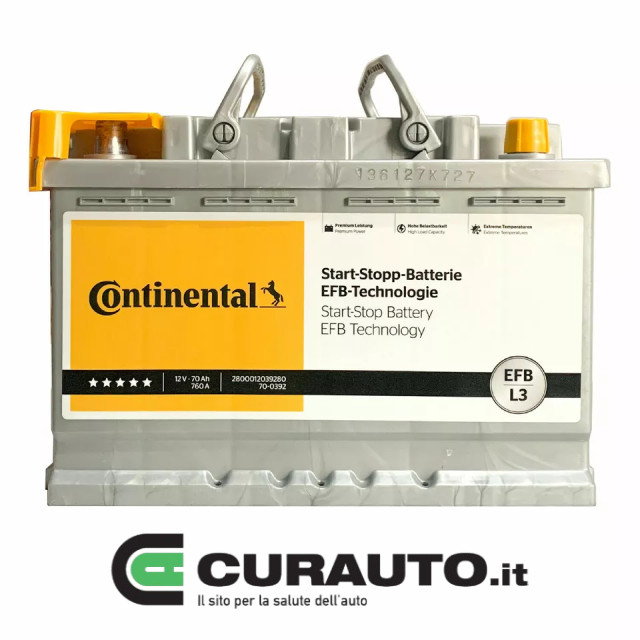 Batteria Continental Auto Efb Start&stop 70ah 760A Fiat 500 Giulietta Punto Evo - Miniatura 2