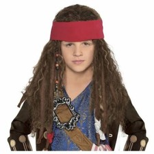 Pirate Wig Child Jack Sparrow Wig w/ Headband Disney Pirates Caribbean Buccaneer
