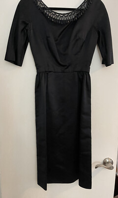 HARVEY BERIN ORIGINAL Black Satin Beaded Dramatic Dress Audrey Hepburn  Style | eBay