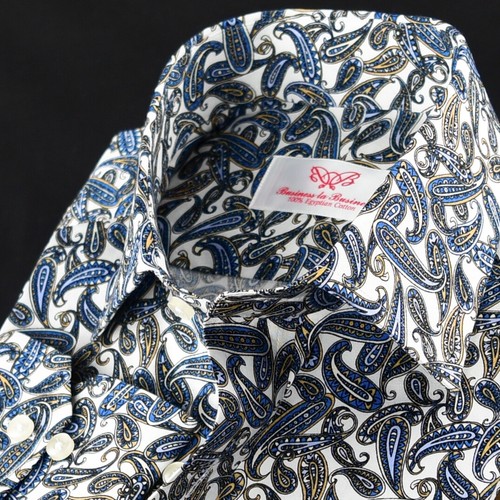 Paisley Printed Designed Business Smart Dress Shirt Single Cuff For Casual Wear - Picture 7 of 7