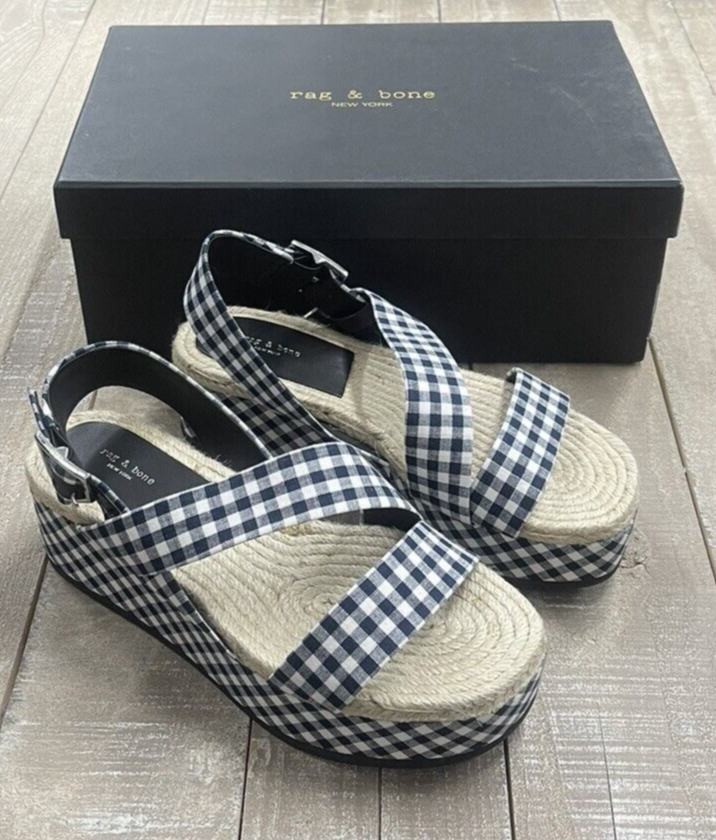 rag&bone ネイビーチェック サンダル NIB $375 Rag & Bone Megan Navy Gingham Platform Sandal Size