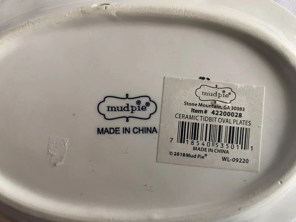 Lote de 4 Platos de Merienda Mud Pie Hors d'oeuvres Cerámica Pequeños Bocados 5" Ovalados Foto 3 de 4