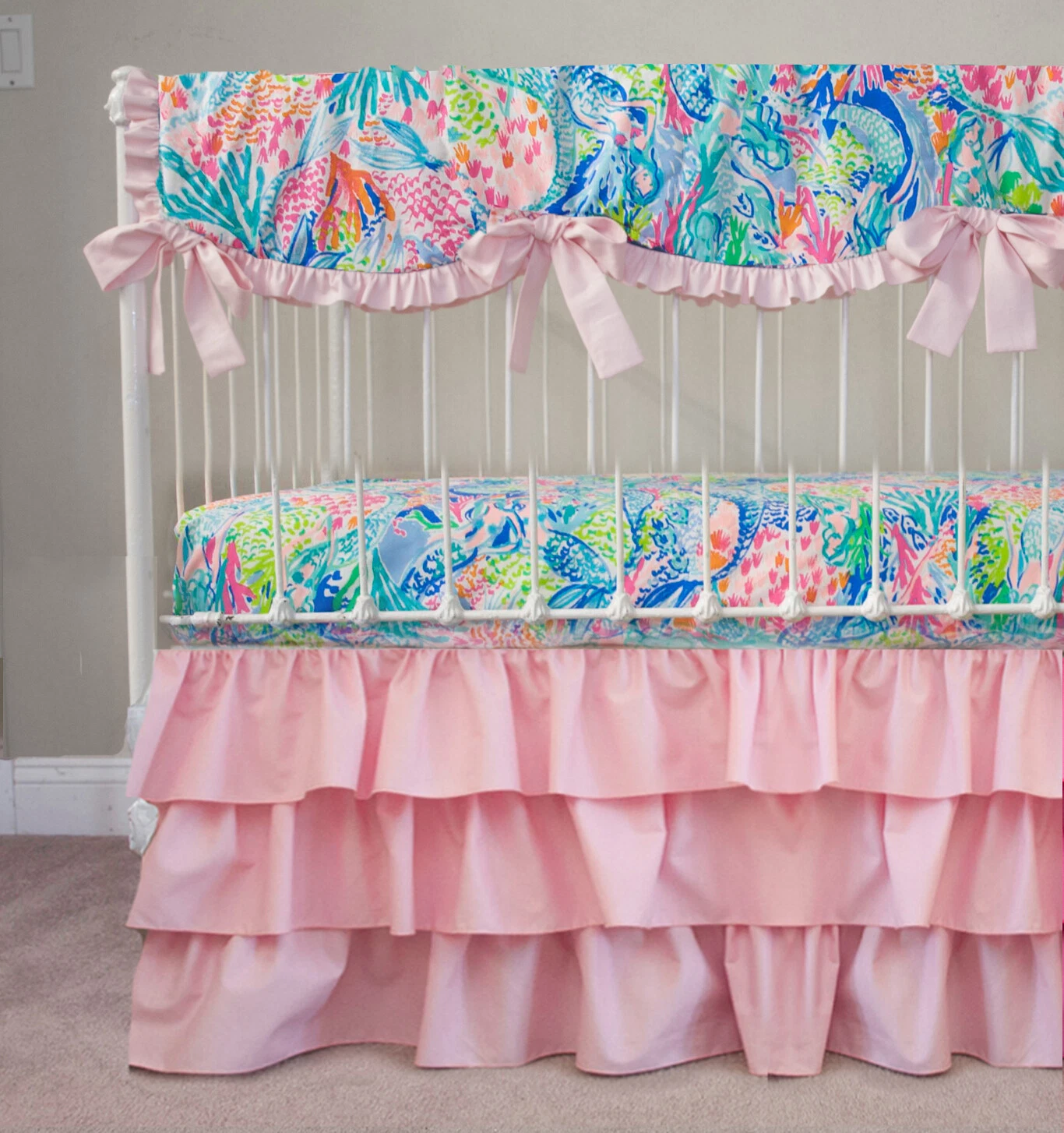 Baby Girl Crib Bedding Set - Pink Lime Mermaid Cove Nursery