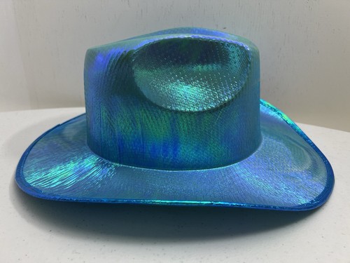 Holographic Blue Western Cowboy Hat Festival Punk Rave Goth Cosplay Concert - 第 4/5 張圖片