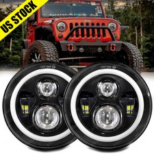 For Jeep Wrangler Jk Lj Tj Pair 7 Round Led Headlights Hi-lo Sealed Beam Newest