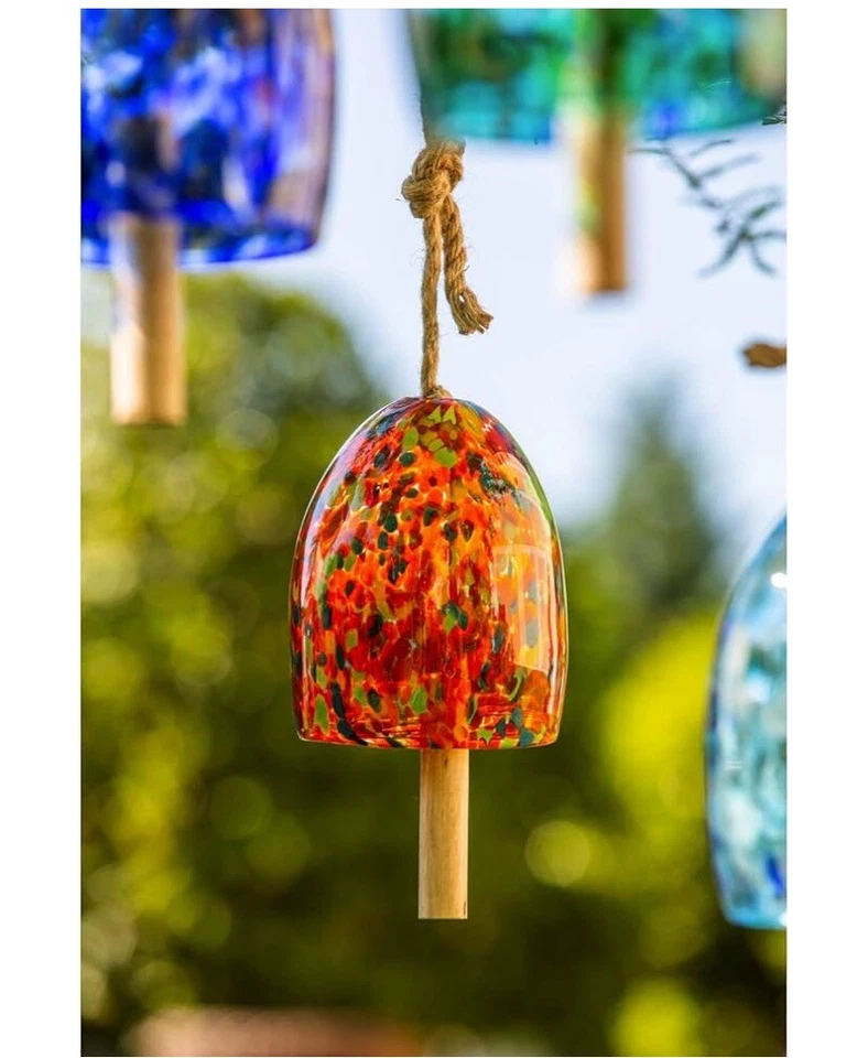 "Campana de viento de vidrio artístico colorido ámbar naranja de 8"" Evergreen (juego de 6)" Foto 2 de 4
