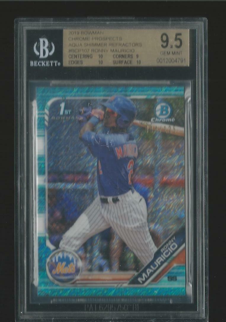 2019 Bowman Chrome Ronny Mauricio Mets RC Aqua Refractor 094/125 BGS 9.5 10 Subs