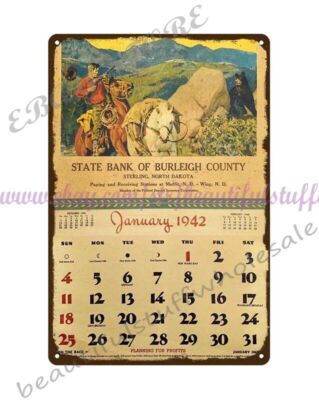 【東ドイツ 古いカレンダー】ヴィンテージ 1942 Calendar Art hunter bear Sterling North Dakota State Bank