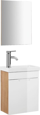 WELLTIME Badmöbel-Set Lund Gäste-WC Breite 40 cm eiche / weiß