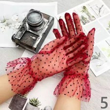 Damen Braut Handgelenk Handschuhe Gepunktet Netz Tüll Schier Voll Finger