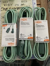 3X  New HDX 10 ft. 16-Gauge/2 Green Braided Extension Cord Indoor Use 3 Outlets