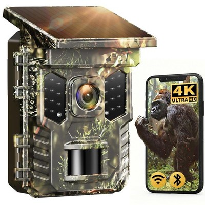 4K 64MP Solar Trail Camera with WiFi & Bluetooth  0.2s Fast Trigger, No Subsc...