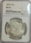 1885-0, Morgan Silver Dollar, NGC,MS-63
