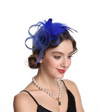 SAFERIN Fascinator for Women Hair Clip Hat Bowler Medium, M-sapphire Blue