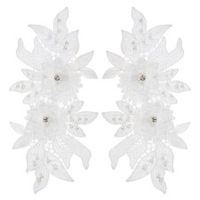 2 Pack 10x5 Inches 3D Flower Lace Applique with Rhinestone for Wedding, White