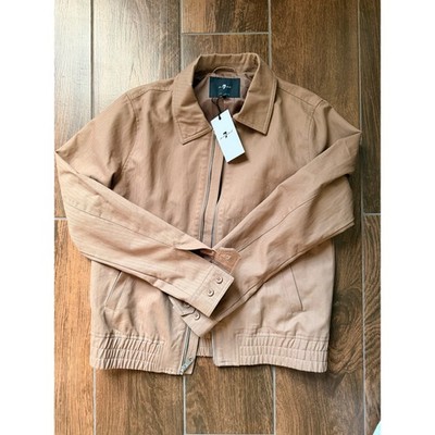NWT 7 For All Mankind Mens Tan Cotton Herringbone Harrington Bomber Jacket S