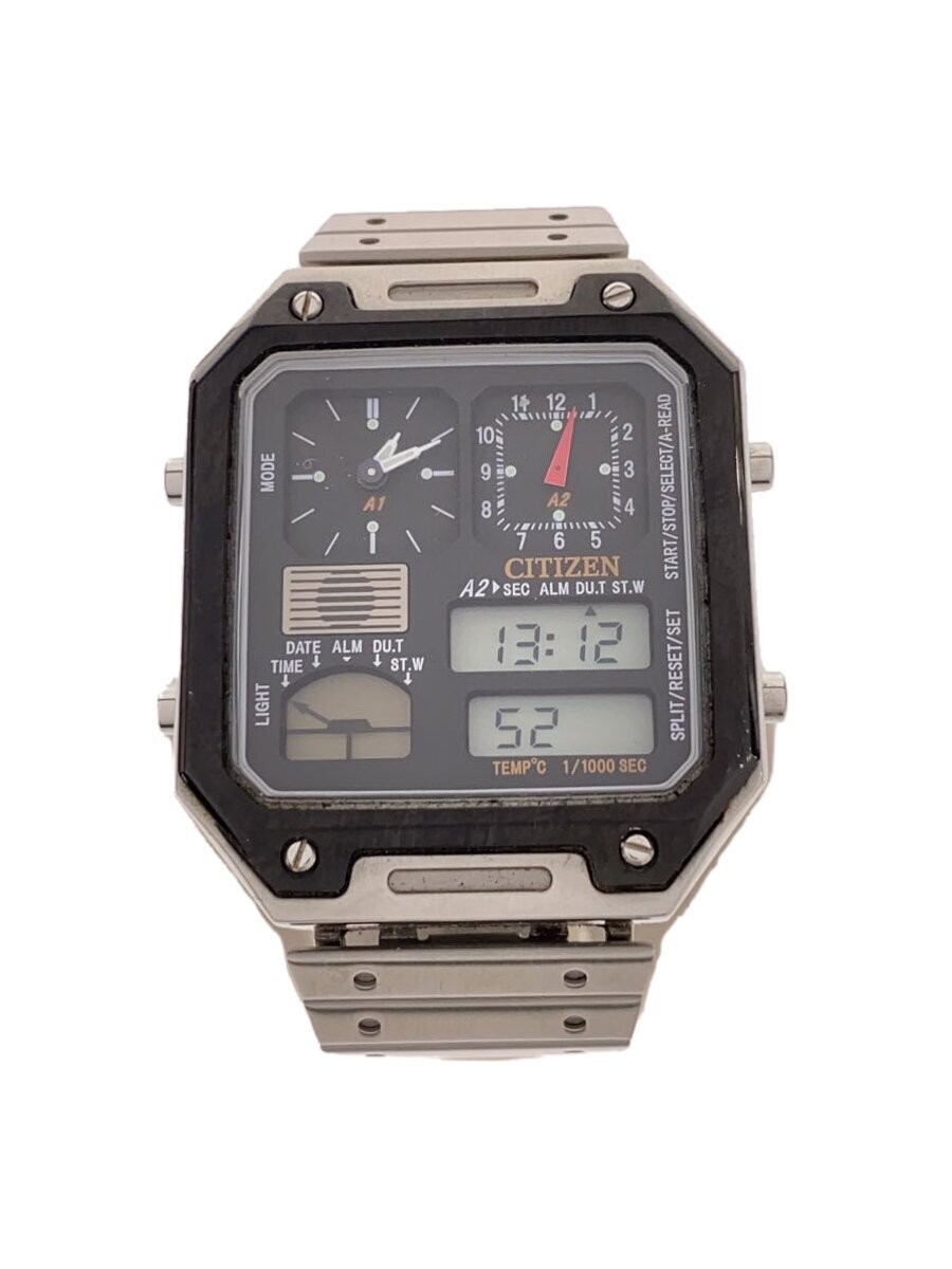 CITIZEN Quartz Digital Analog Watch Stainless Steel Black Silver 8989 003T301