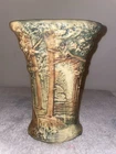 Antique WELLER Art Pottery FOREST Flared VASE Path BLUE Brown